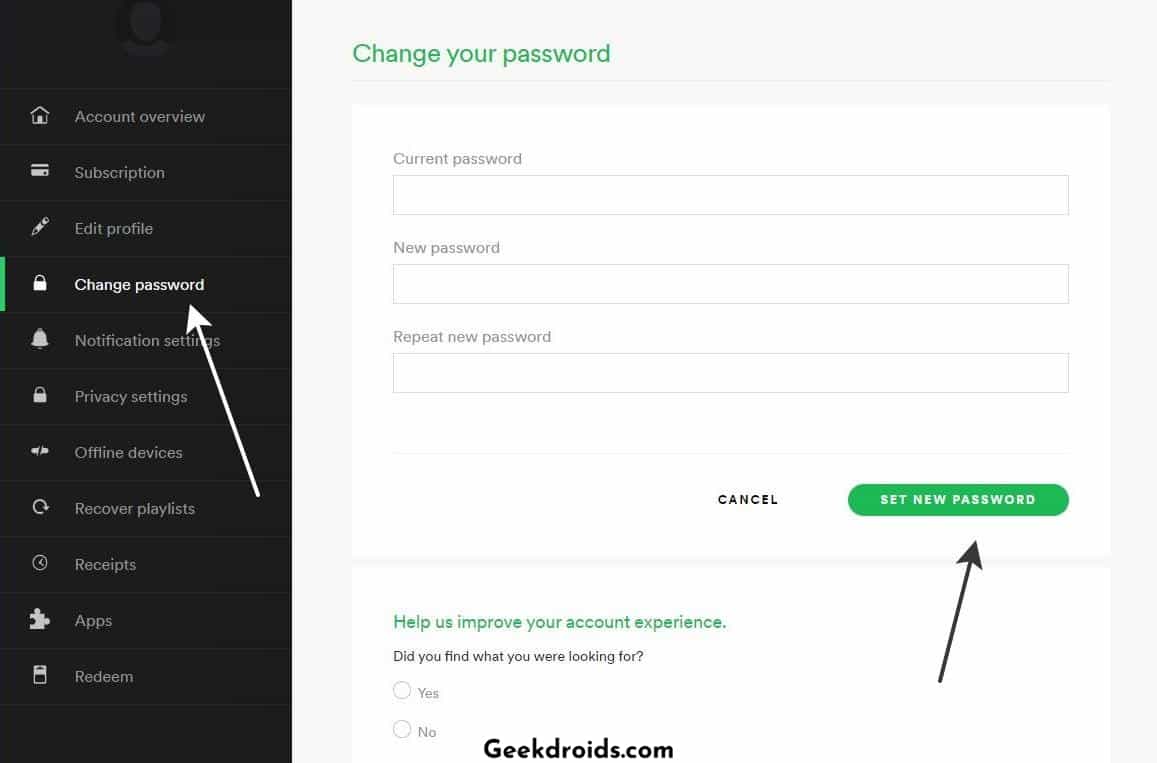 spotify password reset page