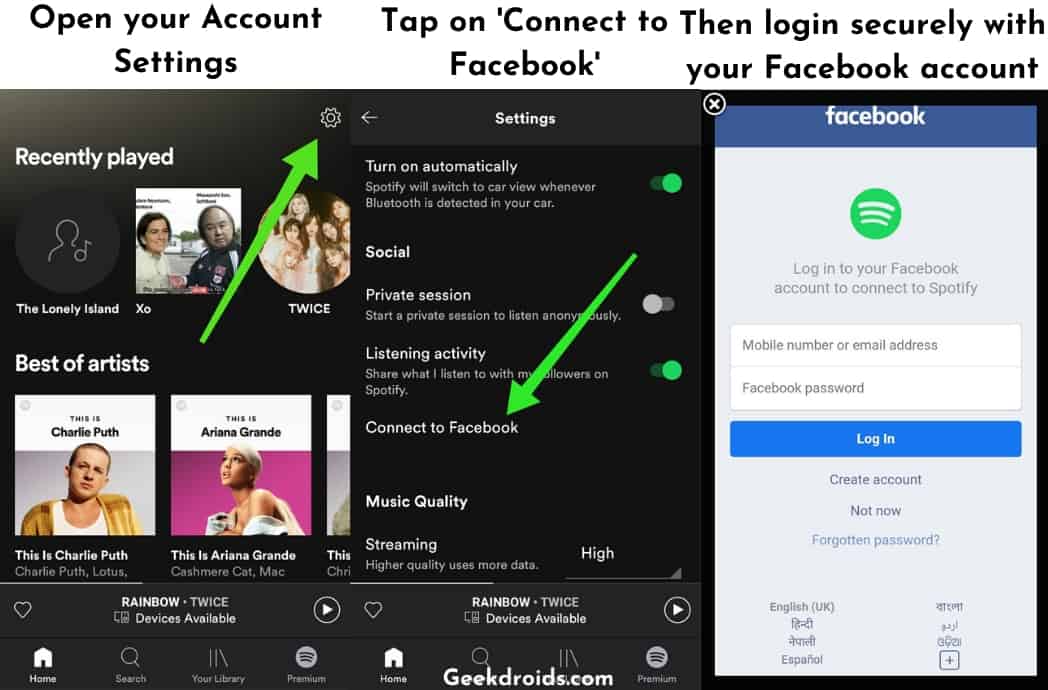 change spotify login from facebook